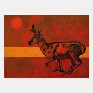 Antelope by Nocona Burgess (Comanche), acrylic on canvas 12"x16"