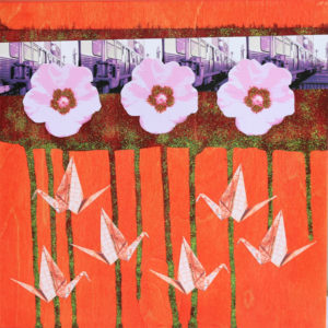 Cranes, digital print on wood panel by Debra Yepa-Pappan