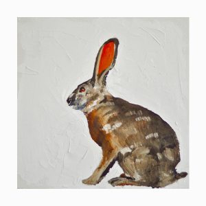 Rabbit, oil on board by Del Curfman