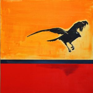 flying crow painting by del curfman