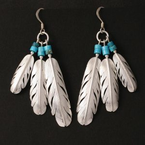 Feather fan earrings by H & J Chavez