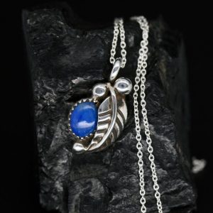 Denim lapis leaf pendant by James Eustace