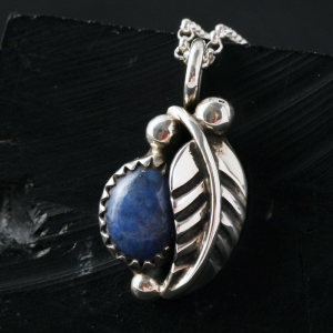 Denim Lapis Leaf Pendant by James Eustace