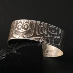 Oxidised silver bracelet by Gwaai Edenshaw, Haida