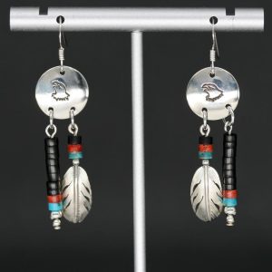 Eagle Earrings with Feathers & Beads by H & J Chavez
