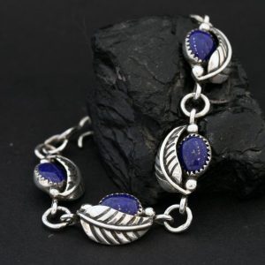 Leaf bracelet with lapis lazuli by James Eustace, Cochiti Pueblo.