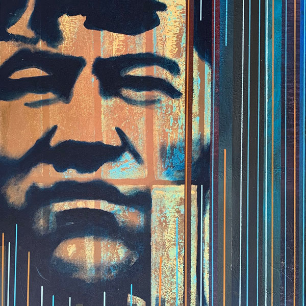 Jim Thorpe / Bright Path (detail) painted by Billy Hensley, Chickasaw.