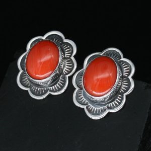 Coral Flower Stud Earrings by Jennifer Medina, Kewa Pueblo tribe.