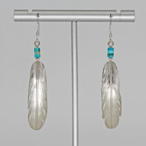 Silver & turquoise feather earrings by Harvey Chavez