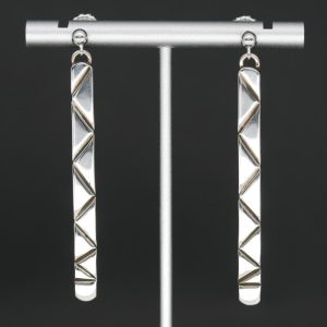 Lightning Design Silver Earrings By James A Eustace, Cochiti