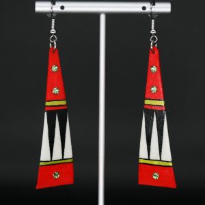 Painted Rawhide Earrings, Red, by Dominic Arquero