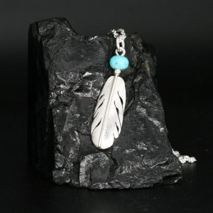 silver & turquoise feather pendant