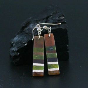 Green striped inlay earrings by S & T Medina