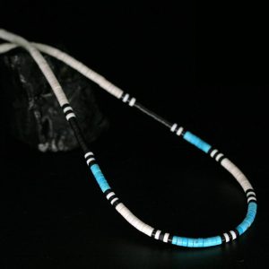Heishi Necklace with Turquoise by H&J Chavez