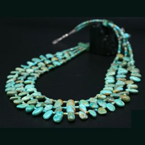 Green Turquoise Tab Necklace, 3 Strand by Beatrice Aguillar