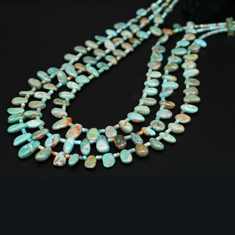 Green Turquoise Tab Necklace, 3 Strand by Beatrice Aguillar