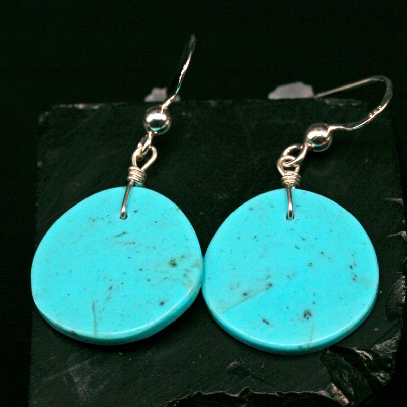 Round Turquoise Slab Earrings by Jennifer Medina