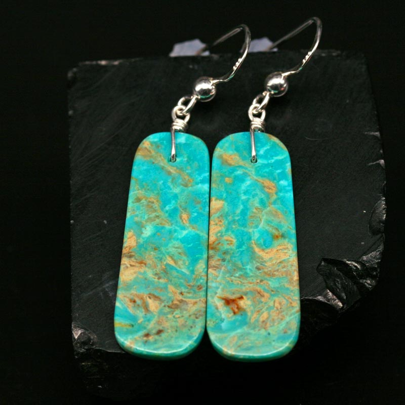 Turquoise Slab Earrings, Long