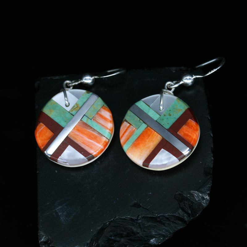 Round Inlay Earrings By Stephanie Medina