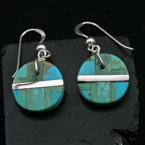 Round Turquoise Inlay Earrings by Stephanie Medina