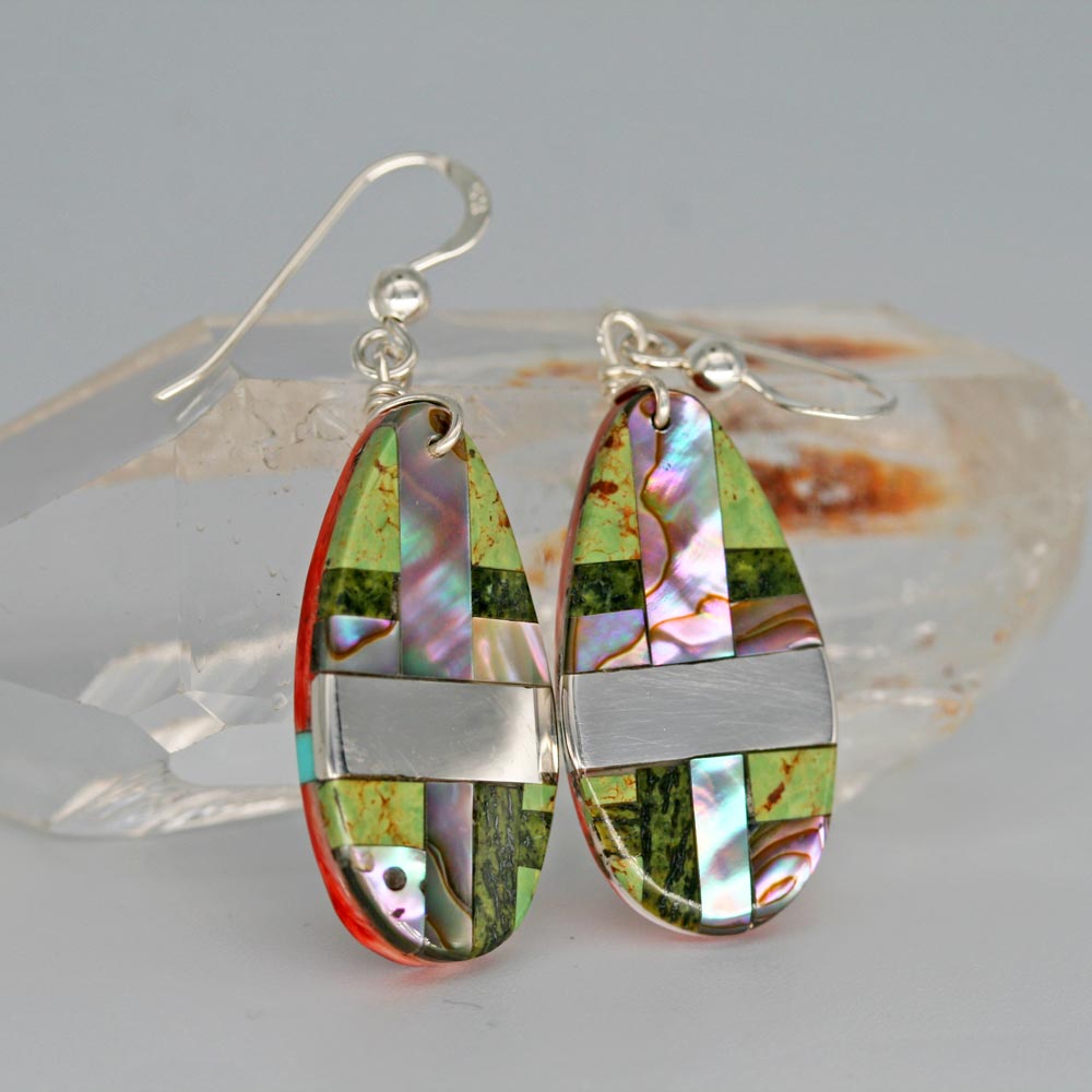 Abalone & Green Turquoise Drop Earrings by S & T Medina