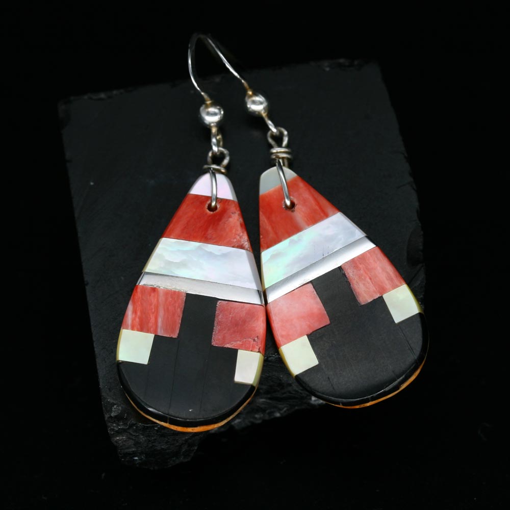 Spiny Oyster Shell Inlay Earrings By S & T Medina