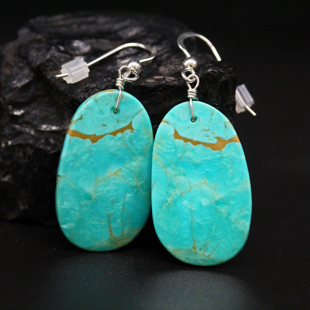 Kingman Turquoise slab earrings by Jennifer Medina