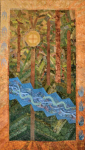 'PELOFV' (Muscogee word meaning ‘woods with a creek running through them’), cotton & silk fabric, 239 cm x 137cm, by Melinda Schwakhofer