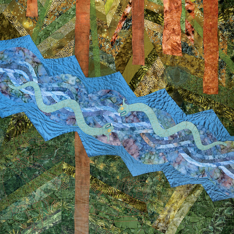 Pelofv (detail), cotton and silk fabric art quilt by Melinda Schwakhofer.