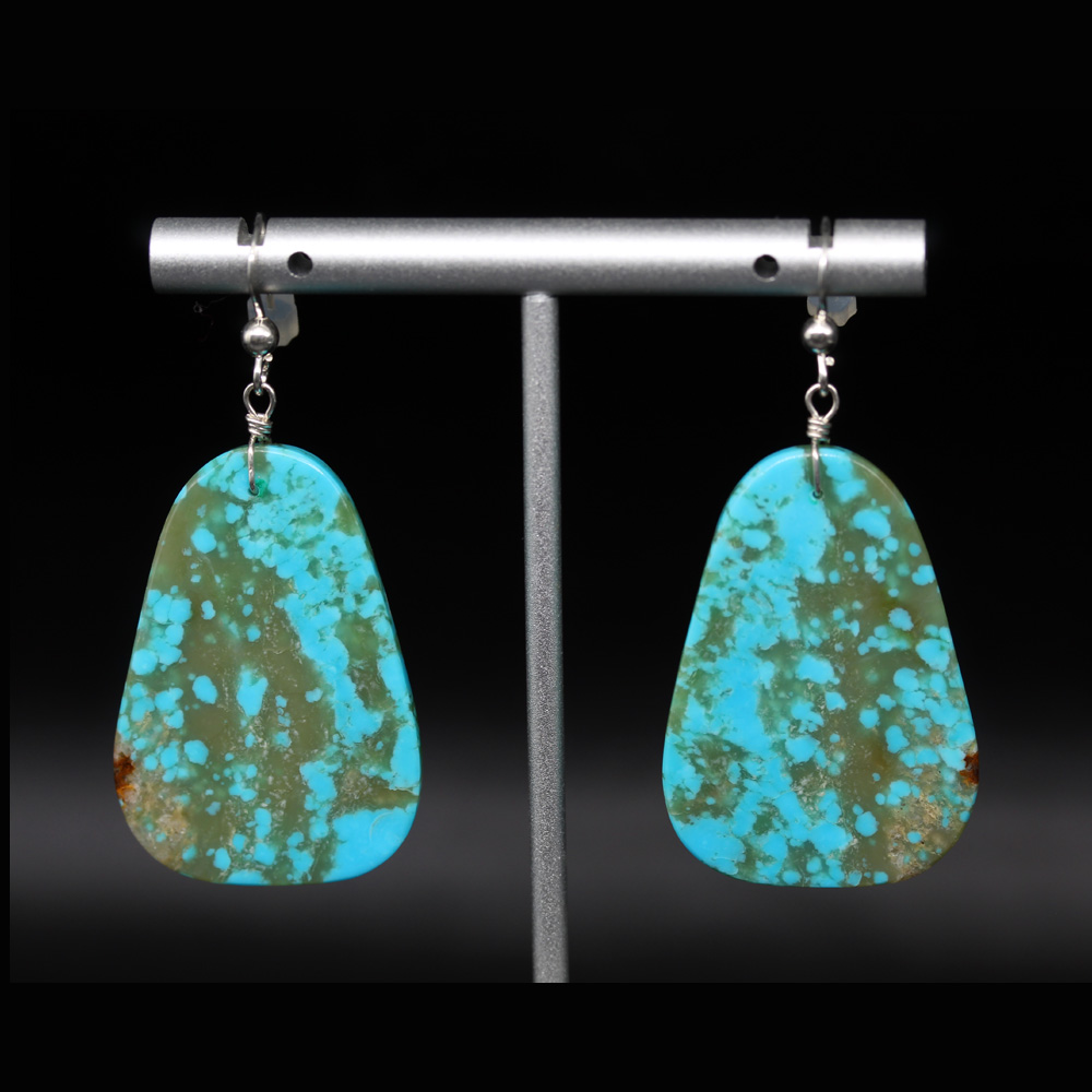 Spiderweb Turquoise Slab Earrings by Jennifer Medina
