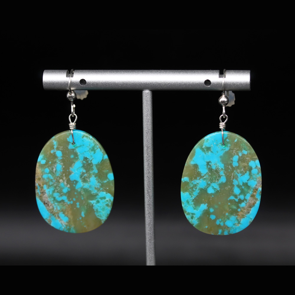 Spider Web Turquoise Slab Earrings by Jennifer Medina