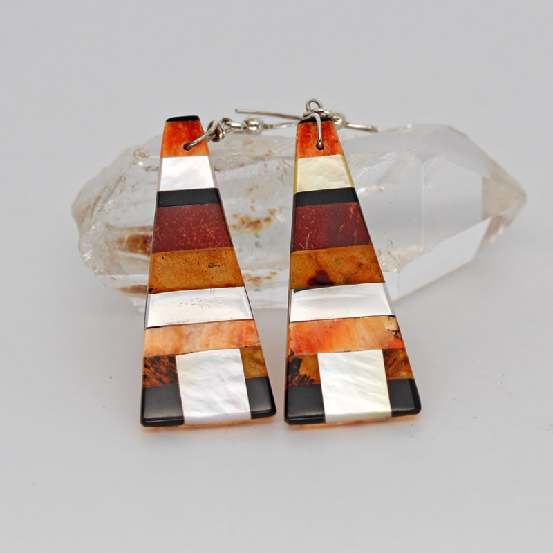 Autumnal inlay earrings by Stephanie & Tanner Medina, Kewa Pueblo.