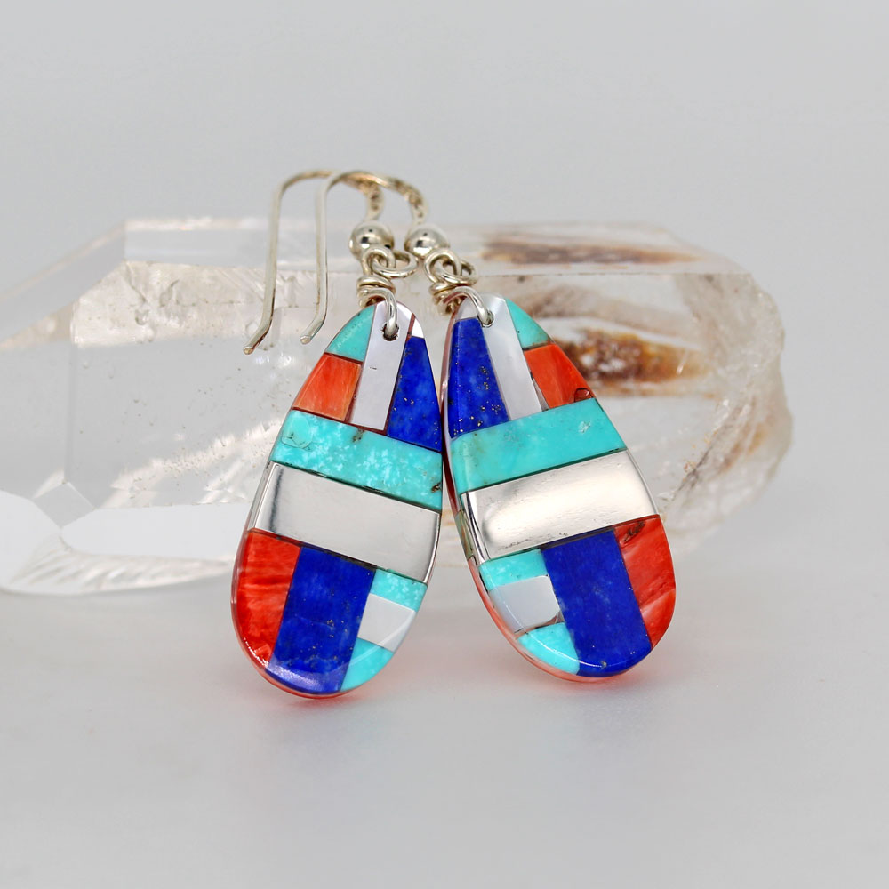 Turquoise & Lapis Drop Earrings by S & T Medina