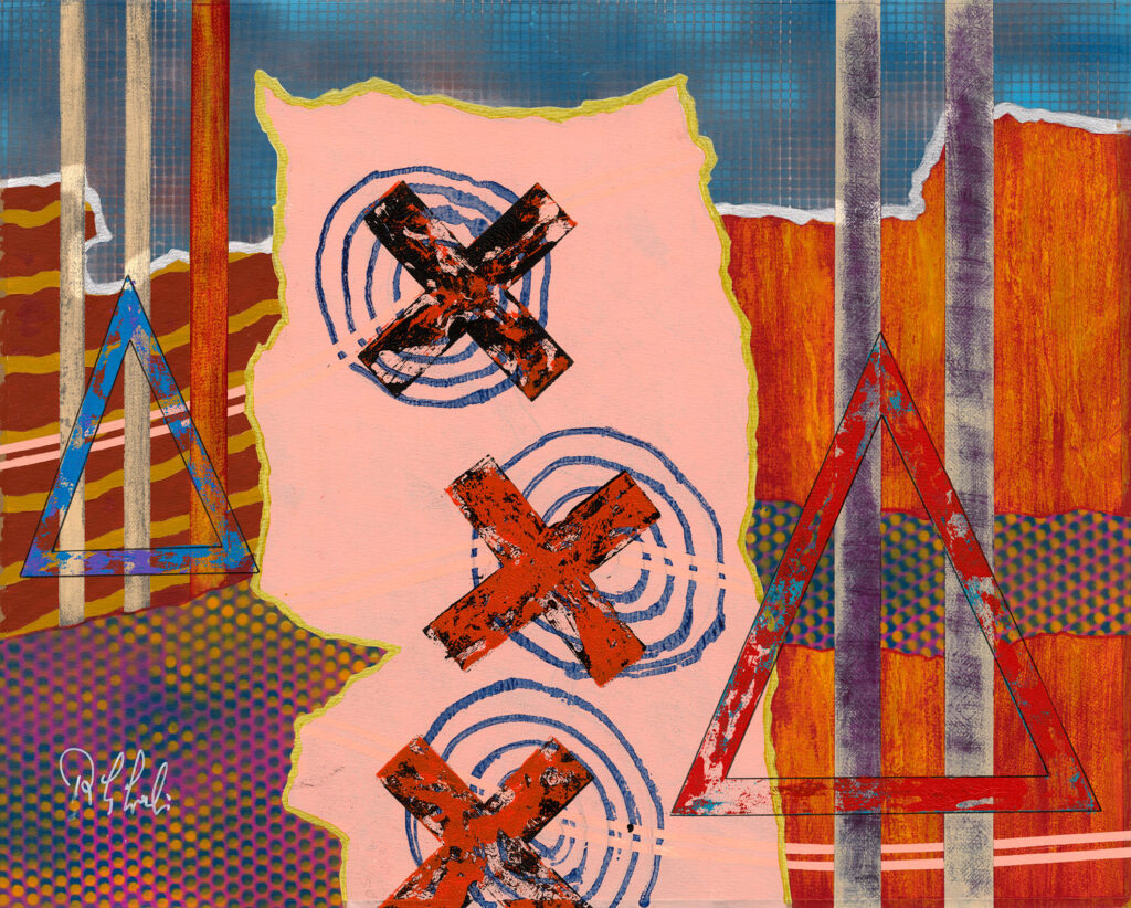 Golden Years, acrylic on paper by Rick Grimster, Mvskoke.