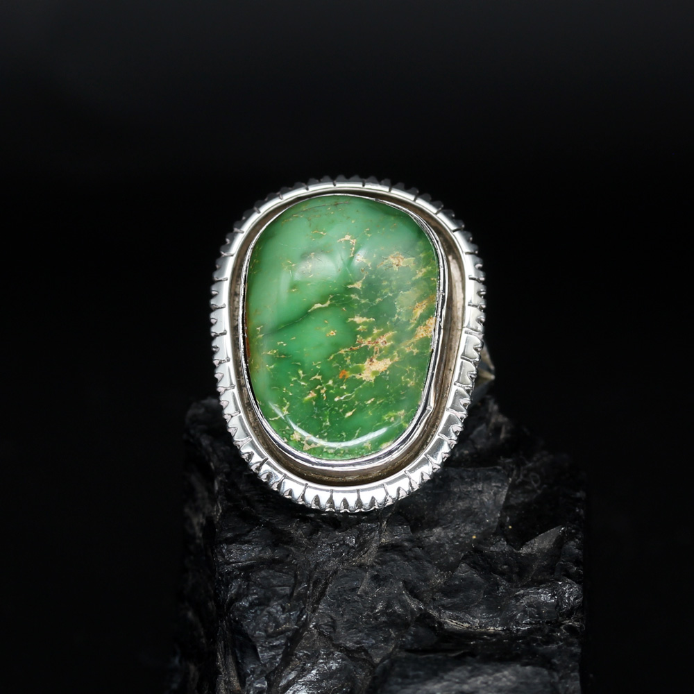 1970's green turquoise ring by William G Johnson, Navajo.