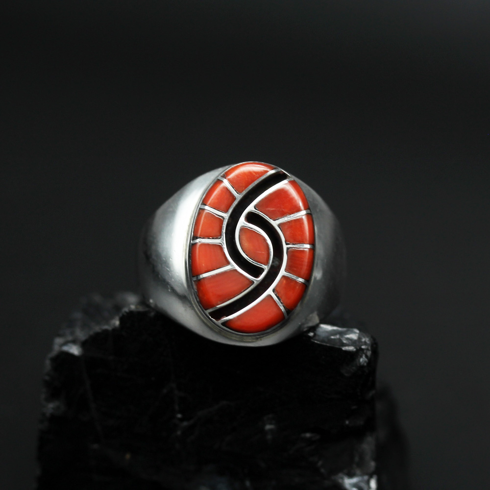 1970's Coral Ring by Amy Quandelacy, Zuni