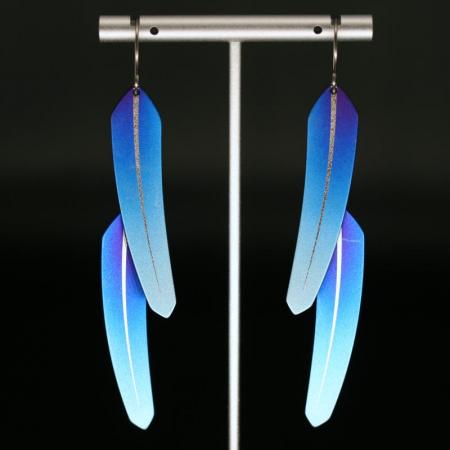 Double Titanium Feather Earrings (blue) by Pat Pruitt